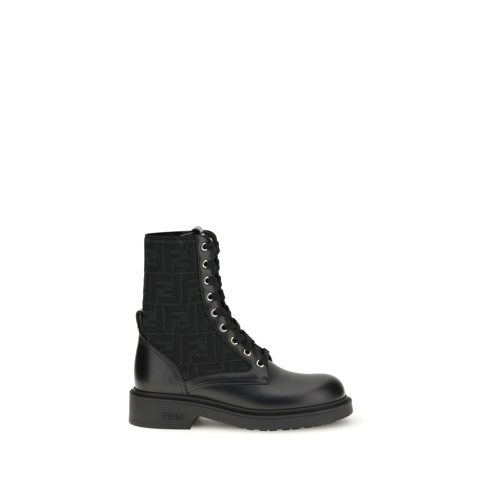 Fendi Black Calf Leather Bos Taurus Lace-Up Boots