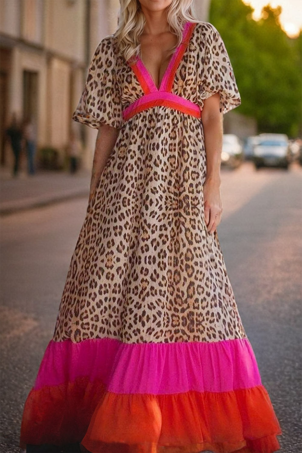 LEOPARD V NECK MAXI