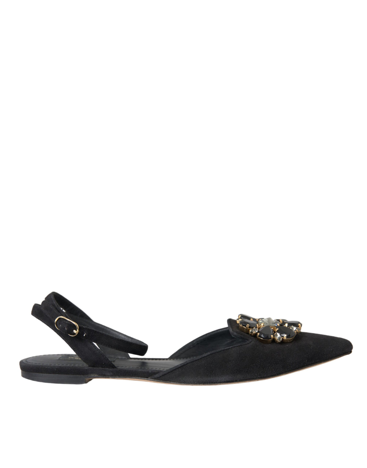 Dolce & Gabbana Black Leather Crystal Slingback Sandals Shoes