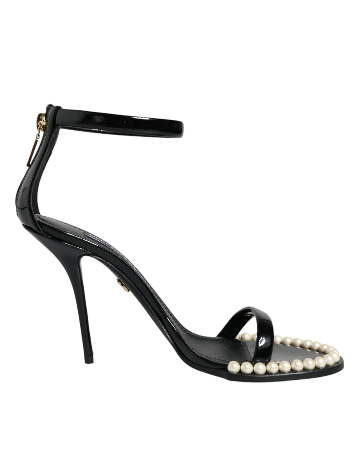 Dolce & Gabbana Black Keira Leather Faux Pearl Sandals Heels Shoes