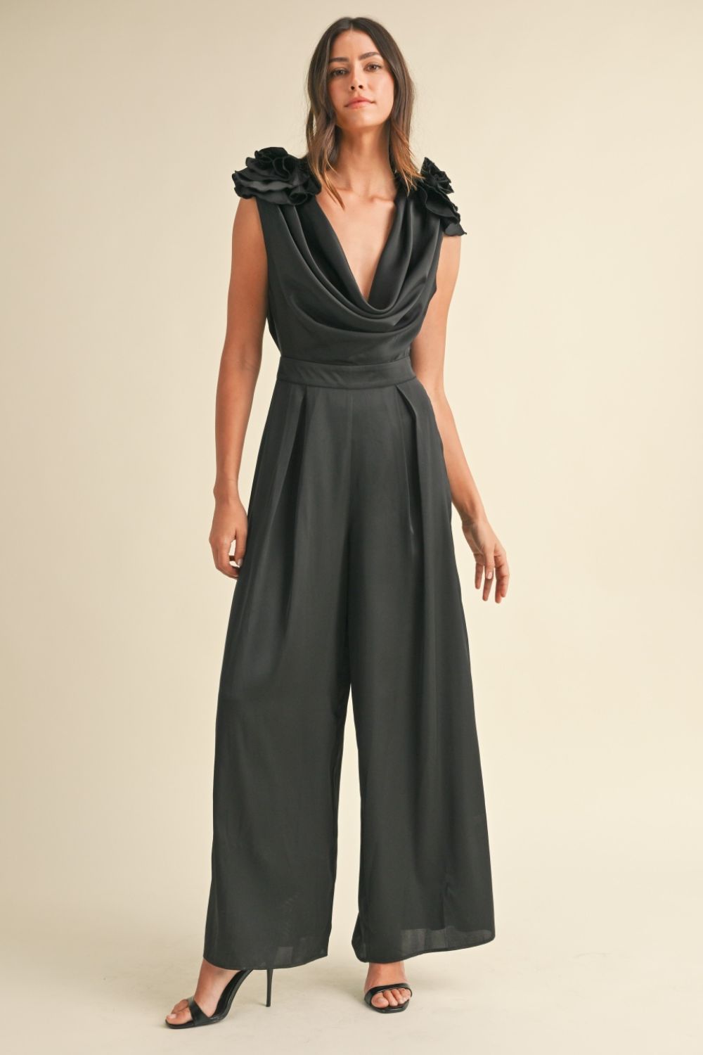 MALEIGHA 3D COWL NECK JUMPSUIT