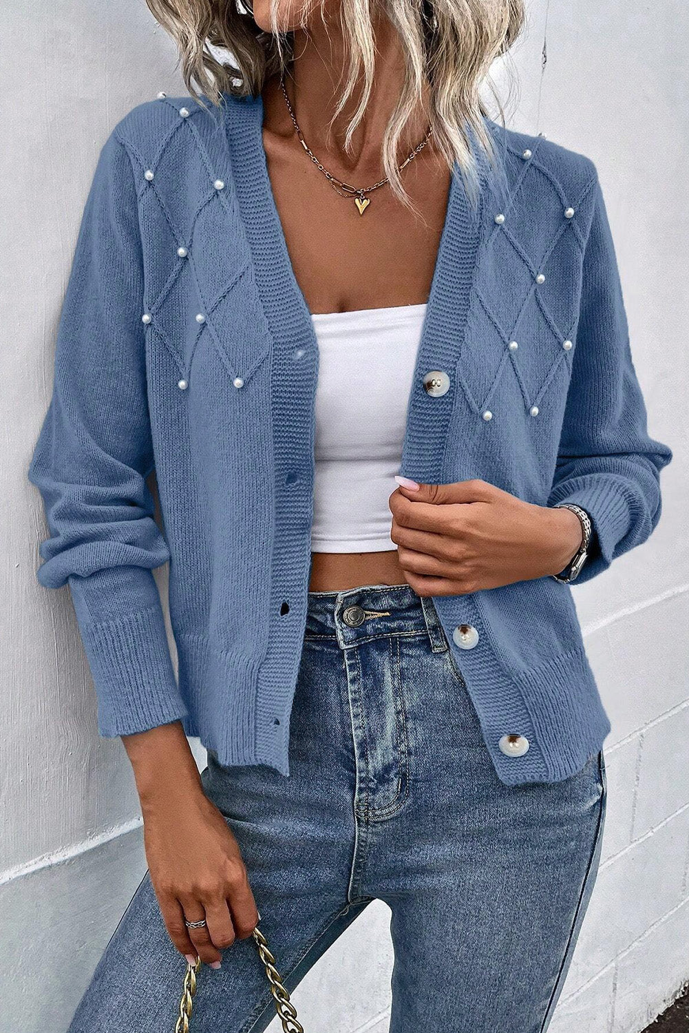 PEARL TRIM CARDIGAN