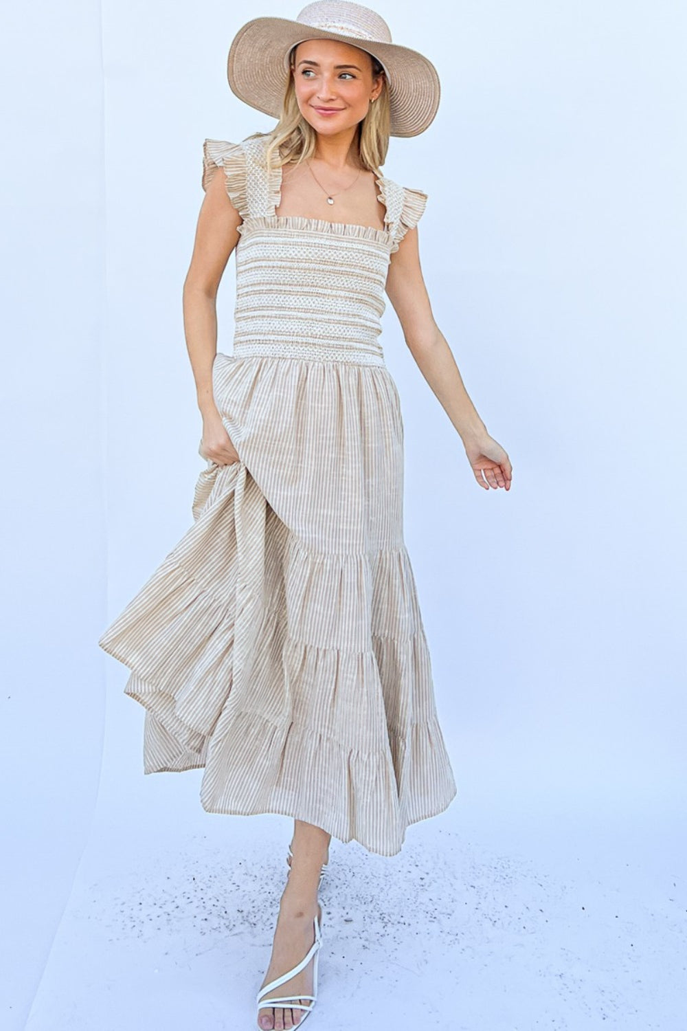 JENNA LINEN STRIPED DRESS